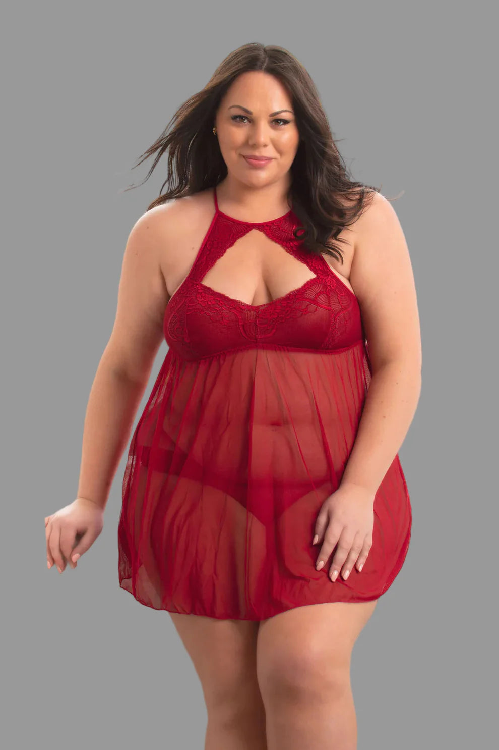 Cleo Μπορντω Plus Size Νυχτικο