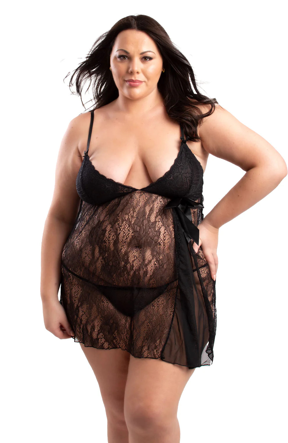 Lily Μαυρο Plus SIze Νυχτικο Δαντελα